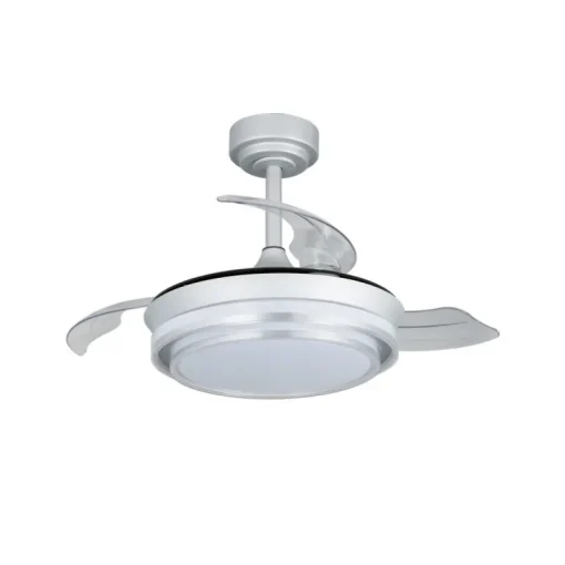 Ventilador de techo Lander Mini plata LED 46w 3CCT acabado acero plata estilo moderno aspas plegables motor DC 92cm Ø