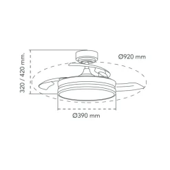 Ventilador de techo Martina negro LED integrado 46w 3CCT acabado negro estilo moderno aspas plegables motor DC 92cm Ø