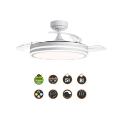 Ventilador de techo Martín blanco 72w LED integrado 3CCT acabado blanco estilo moderno aspas plegables motor DC 106cm Ø