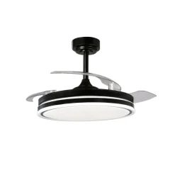 Ventilador de techo Martín negro 72w LED integrado 3CCT acabado negro estilo moderno aspas plegables motor DC 106cm Ø