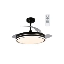 Ventilador de techo Martín negro 72w LED integrado 3CCT acabado negro estilo moderno aspas plegables motor DC 106cm Ø