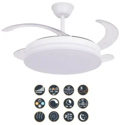 Ventilador de techo Marty blanco LED integrado 72w 3CCT acabado blanco estilo moderno motor DC aspas plegables 106cm Ø