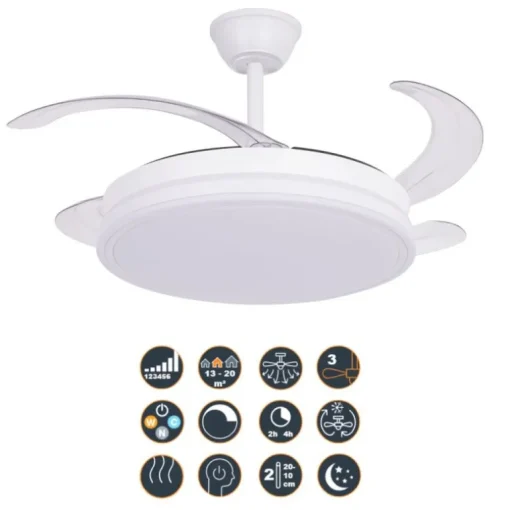 Ventilador de techo Marty blanco LED integrado 72w 3CCT acabado blanco estilo moderno motor DC aspas plegables 106cm Ø