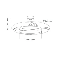 Ventilador de techo Neptuno plata LED integrado 72w 3CCT acabado plata estilo moderno aspas plegables motor DC 106cm Ø