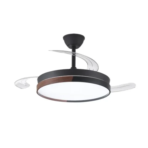Ventilador de techo Nordic negro LED integrado 45w 3CCT acabado negro/madera estilo moderno aspas plegables motor DC 106cm Ø