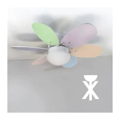 Ventilador de techo Orión 1xE27 acabado blanco aspas reversibles multicolor estilo infantil motor AC 76cm Ø