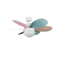 Ventilador de techo Orión 1xE27 acabado blanco aspas reversibles multicolor estilo infantil motor AC 76cm Ø