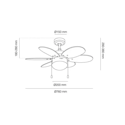 Ventilador de techo Orión 1xE27 acabado blanco aspas reversibles multicolor estilo infantil motor AC 76cm Ø