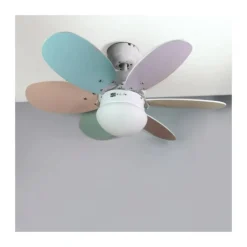 Ventilador de techo Orión 1xE27 acabado blanco aspas reversibles multicolor estilo infantil motor AC 76cm Ø