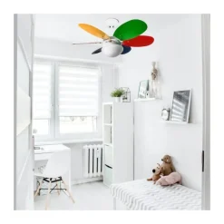 Ventilador de techo Orión 1xE27 acabado blanco aspas reversibles multicolor estilo infantil motor AC 76cm Ø