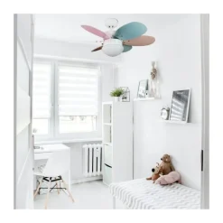 Ventilador de techo Orión 1xE27 acabado blanco aspas reversibles multicolor estilo infantil motor AC 76cm Ø