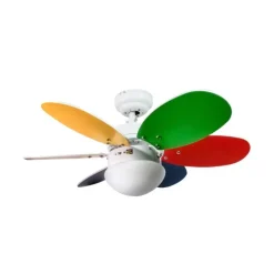 Ventilador de techo Orión 1xE27 acabado blanco aspas reversibles multicolor estilo infantil motor AC 76cm Ø
