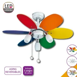 Ventilador de techo Parchís 3xE14 acabado blanco aspas colores varios estilo infantil motor AC 76cm Ø