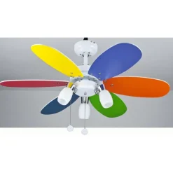 Ventilador de techo Parchís 3xE14 acabado blanco aspas colores varios estilo infantil motor AC 76cm Ø