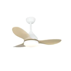 Ventilador de techo Stel Mini blanco/madera LED 20w 3CCT acabado blanco aspas efecto madera estilo moderno motor DC 92cm Ø