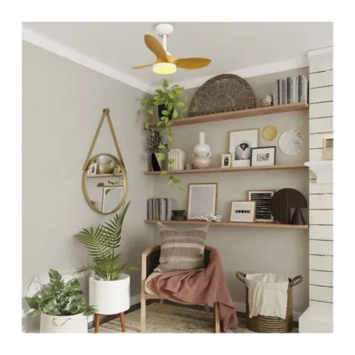 Ventilador de techo Stel Mini S blanco/claro LED 20w 3CCT acabado blanco aspas efecto madera estilo moderno motor DC 80cm Ø