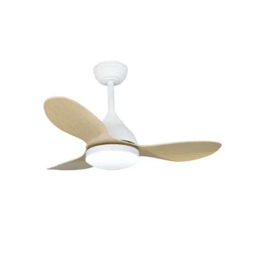 Ventilador de techo Stel Mini blanco/madera LED 20w 3CCT acabado blanco aspas efecto madera estilo moderno motor DC 92cm Ø