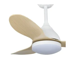 Ventilador de techo Stel Mini blanco/madera LED 20w 3CCT acabado blanco aspas efecto madera estilo moderno motor DC 92cm Ø
