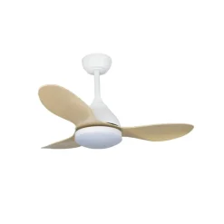 Ventilador de techo Stel Mini blanco/madera LED 20w 3CCT acabado blanco aspas efecto madera estilo moderno motor DC 92cm Ø