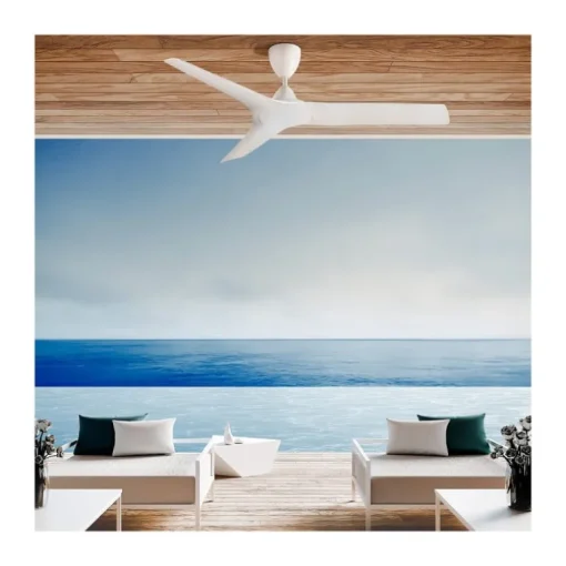 Ventilador de techo Storm IP44 Sin luz acabado blanco motor AC 3 velocidades para exterior 132cm Ø