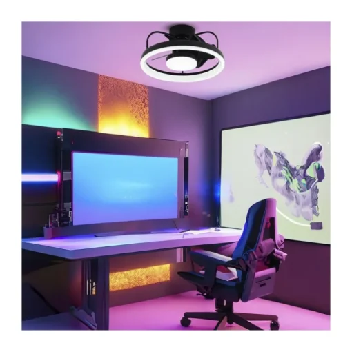 Ventilador de techo Strike negro LED 50w 3CCT acabado negro estilo moderno plafón ventilador motor DC 49cm Ø