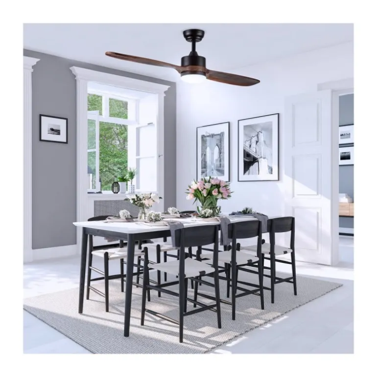 Ventilador de techo Taga negro/madera LED 18W 3CCT acabado negro aspas de madera maciza estilo moderno motor AC 132cm Ø
