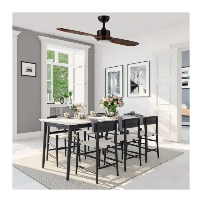 Ventilador de techo Taga negro/madera LED 18W 3CCT acabado negro aspas de madera maciza estilo moderno motor AC 132cm Ø