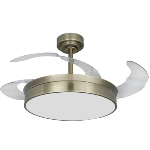 Ventilador de techo Tornado cuero LED 72w 3CCT acabado oro envejecido estilo moderno aspas plegables motor DC 106cm Ø