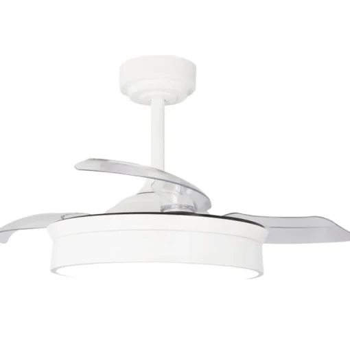 Ventilador de techo Tornado Mini blanco LED 48w 3CCT acabado blanco estilo moderno aspas plegables motor DC 92cm Ø
