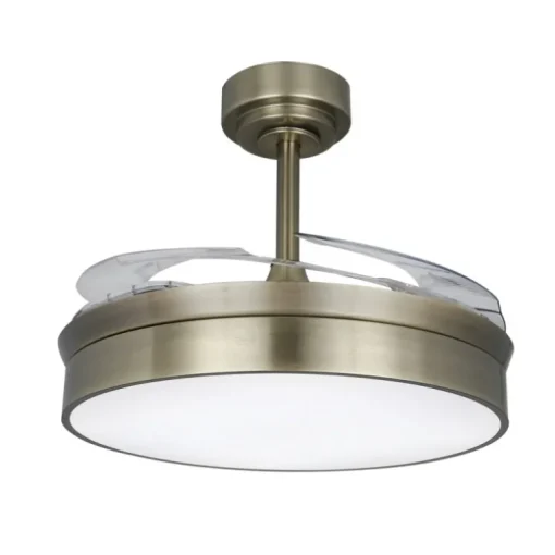 Ventilador de techo Tornado cuero LED 72w 3CCT acabado oro envejecido estilo moderno aspas plegables motor DC 106cm Ø