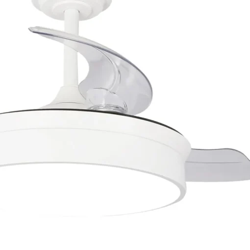 Ventilador de techo Tornado Mini blanco LED 48w 3CCT acabado blanco estilo moderno aspas plegables motor DC 92cm Ø