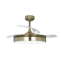 Ventilador de techo Tornado cuero LED 72w 3CCT acabado oro envejecido estilo moderno aspas plegables motor DC 106cm Ø