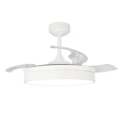 Ventilador de techo Tornado blanco LED 72w 3CCT acabado blanco estilo moderno aspas plegables motor DC 106cm Ø
