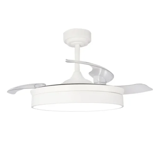 Ventilador de techo Tornado blanco LED 72w 3CCT acabado blanco estilo moderno aspas plegables motor DC 106cm Ø