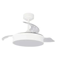Ventilador de techo Tornado Mini blanco LED 48w 3CCT acabado blanco estilo moderno aspas plegables motor DC 92cm Ø