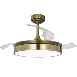 Ventilador de techo Tornado cuero LED 72w 3CCT acabado oro envejecido estilo moderno aspas plegables motor DC 106cm Ø