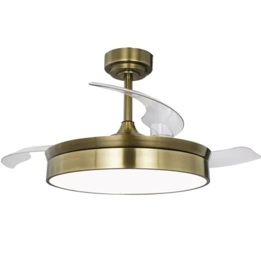 Ventilador de techo Tornado cuero LED 72w 3CCT acabado oro envejecido estilo moderno aspas plegables motor DC 106cm Ø