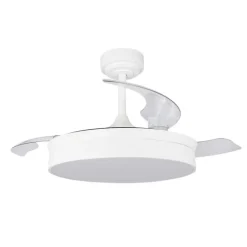 Ventilador de techo Tornado blanco LED 72w 3CCT acabado blanco estilo moderno aspas plegables motor DC 106cm Ø
