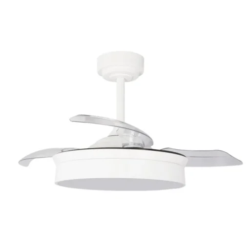 Ventilador de techo Tornado Mini blanco LED 48w 3CCT acabado blanco estilo moderno aspas plegables motor DC 92cm Ø