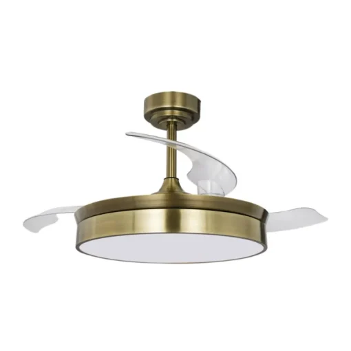 Ventilador de techo Tornado cuero LED 72w 3CCT acabado oro envejecido estilo moderno aspas plegables motor DC 106cm Ø