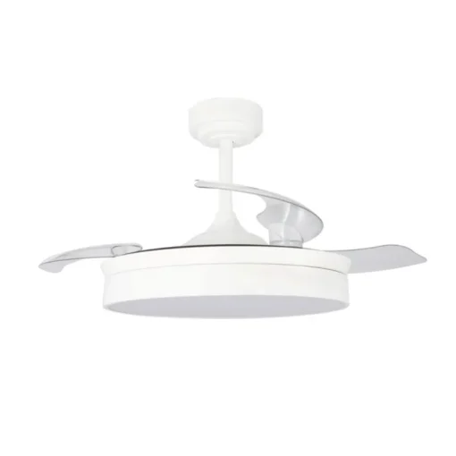Ventilador de techo Tornado blanco LED 72w 3CCT acabado blanco estilo moderno aspas plegables motor DC 106cm Ø