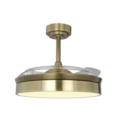 Ventilador de techo Tornado cuero LED 72w 3CCT acabado oro envejecido estilo moderno aspas plegables motor DC 106cm Ø