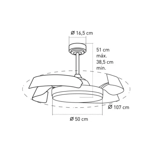 Ventilador de techo Tusa blanco LED 36w 3CCT acabado blanco estilo moderno aspas plegables motor DC 107cm Ø