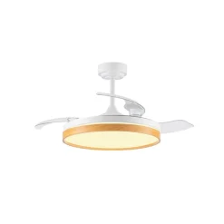 Ventilador de techo Venus blanco/haya LED 72w 3CCT acabado blanco/haya estilo moderno aspas plegables motor DC 106cm Ø