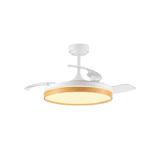 Ventilador de techo Venus blanco/haya LED 72w 3CCT acabado blanco/haya estilo moderno aspas plegables motor DC 106cm Ø
