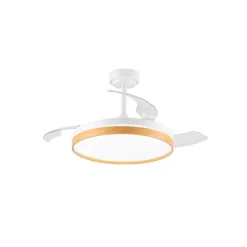 Ventilador de techo Venus blanco/haya LED 72w 3CCT acabado blanco/haya estilo moderno aspas plegables motor DC 106cm Ø