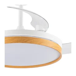 Ventilador de techo Venus blanco/haya LED 72w 3CCT acabado blanco/haya estilo moderno aspas plegables motor DC 106cm Ø