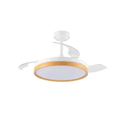Ventilador de techo Venus blanco/haya LED 72w 3CCT acabado blanco/haya estilo moderno aspas plegables motor DC 106cm Ø