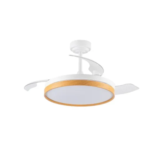 Ventilador de techo Venus blanco/haya LED 72w 3CCT acabado blanco/haya estilo moderno aspas plegables motor DC 106cm Ø