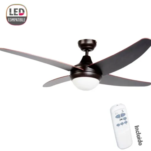 Ventilador de techo Volcano 2xE27 acabado metal marrón aspas madera marrón estilo moderno motor AC 122cm Ø